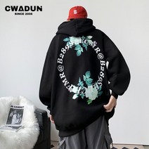 Cwadun 남녀 공용 장미꽃 후드티 개성 후드 맨투맨
