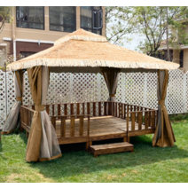 야외볏짚정자 원두막 라탄파고라 조립식차양막 천막 가제보, 3x3m 초가지붕  + 두꺼운커튼