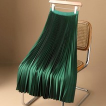 솔리드 컬러 고탄력 허리 프리미엄 새틴 플리티드 가을 다목적 캐주얼 a 라인 롱 스커트 우아함 플러스 사이즈 4xl