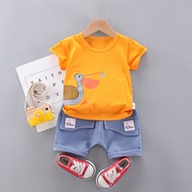MJLJY 아기 소년/소녀 옷 복장 코튼 만화 t-셔츠 + 반바지 2pc 정장 여름 의류 유아 세트 어린이 어린이 의류