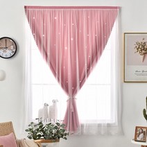 벨크로커튼 찍찍이 커튼 벨크로 가리개 펀치프리 북유럽 더블 레이어 정전 스타 중공 레이스 얇은 명주 그물 패브릭 홈 거실 창 장식 붙이는암막 블라인드