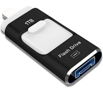 USB 플래시 드라이브 1TB iPhone/iPad용 포토 스틱 USB 3.0 펜 드라이브 외부 저장 메모리 스틱 iPad/iPod/Mac/Android/PC와 호환 가능, Black