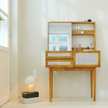 마루이 르메르 미드센추리 모던 라탄 수납 화장대 거울 세트, 미드브라운