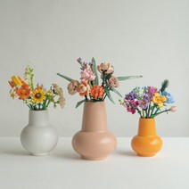 크레용 세라믹 화병 도자기 오브제 둥근 레고꽃다발 홈데코 조화 꽃꽃이 꽃병, 핑크