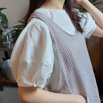 방가지똥 앞치마 여름용 통원피스 브라운 체크 리플 지지미 앞치마