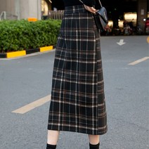 체크 H핏 모직 데롱 스커트 블루 블랙 봄 가을 겨울