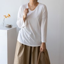 코코세븐 여성 빅사이즈 루즈핏 언발 소프트 브이넥 긴팔 티셔츠