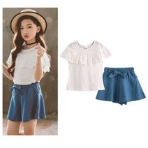 [당일발송] 주니어 윈터펀칭화이트청치마바지세트 국내배송 자매치마바지 초등학생치마바지세트 바캉스룩