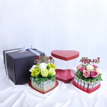 하트 돈케이크 만들기 지폐20장용, 부모님 은혜 감사드립니다(고급 펠트), 비누장미(혼합 B세트), 리본A세트(핑크+레드)