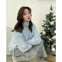 앙고라 트임 루즈핏 스트링 초커 니트 ( BL / BK )