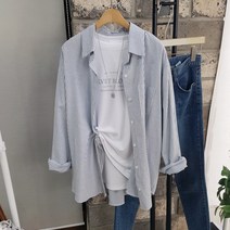 상상그이상 여성용 국내제작 바이오줄지 스트라이프 긴팔 기본 셔츠 루즈핏 간절기용 레이어드룩 파스텔컬러 줄지셔츠 가성비 좋은 단정한 카라넥 데일리룩