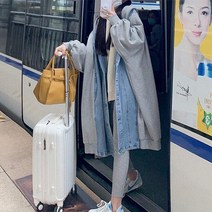 [랜덤플레이] 루즈핏 페이크 투피스 후드 데님 롱 코트