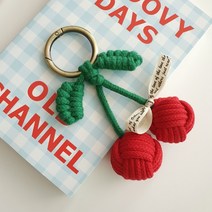 실블리샵 체리 마크라메 백참 핸드메이드 자동차 키링 키홀더 열쇠고리 차키링, 레드, 1개