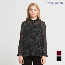 올리비아로렌 도트 셔링 밴드넥 쉬폰 블라우스 VOCNLVF7321