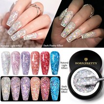 BORN PRETTY 4 병 반사 스팽글 젤 세트 반짝이 반짝이 페인트 하이브리드 바니시 드로잉 페인팅 UV 젤 폴리쉬 네일 세트, [14] 4Pcs E03