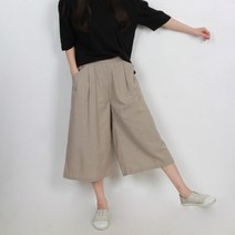 이젠 여성 린넨 밴딩 와이드 7부팬츠