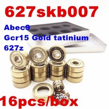 16pc 608zz627z 골드 타티늄 스케이트 베어링 스케이트 보드 롱 보드 부품 인라인 롤러 스케이트 스쿠터 쿼드 예술적 스케이트 베어링, 16pc 627z 골드 abec9
