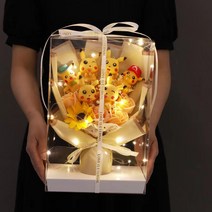 tscorp 포켓몬 인형꽃다발 피카츄 헬로키티 도라에몽 꽃다발 유치원 생일선물 학예회 졸업식, 6개 피카츄+노란 꽃다발+쇼핑백+LED등