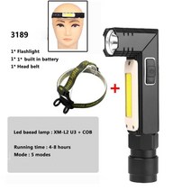 LED손전등 휴대용 충전식 후레쉬 자석 작업 cob 램프 내장 usb 배터리 3 모드, 패키지 b3189, 작은 크기