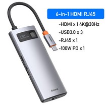 usb 멀티포트 Baseus-USB 허브 HDMI 호환 4K 타입c to USB 3.0 분배기 PD 100W 도킹 스테이션 MacBook Pro, 05 6 in 1 USB C HUB