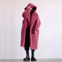 퍼자켓 밍크코트 모피코트 테디 베어 코트 여성용 겨울 옷 블랙 벨트 울 코트 후드 롱