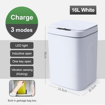 GESEW-스마트 LED 쓰레기통 쓰레기 봉투 상자 적외선 센서 집 청소 도구 욕실 주방, 16 16L Charge White