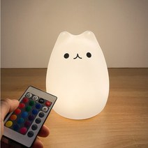 옆동네몰 실리콘 말랑고양이 취침등 아기방 무드등 리모컨방식, 단품