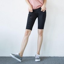 진마니아 허리스판 블랙 빈티지 컷팅 5부 스키니진 WJM-879 여성 청반바지