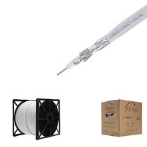 RG6 쿼드 실드 케이블 18 AWG 구리 클래드 스틸 도체 폼 PE 코어 60% 알루미늄 브레이드 PVC 재킷 박스 포함 릴, 500FT_White