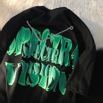 미국 복고풍 반팔 티셔츠 여성 여름 대형 조수 브랜드 스트리트 힙합 디자인 느낌 틈새 목걸이 티셔츠