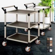 음식점 뷔페 업소 논슬립 서빙카트 소음적은 간단조립선반 운반용카트, 고급형, 백마블 2단 중