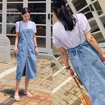 퍼니걸스 9298 데일리 데님 청 끈 롱 원피스 여성의류