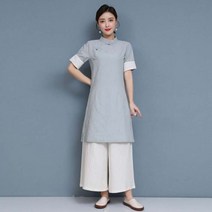 복고 차이나 롱셔츠 여름 여성 린넨 철릭 투피스 한복 개량한복세트 절복 법복