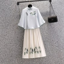 여성 생활한복 자수 저고리 허리치마 7부 소매 개량한복