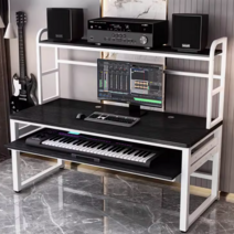 미디데스크 건반 피아노 오르간 테이블 전자 음악 작업용 원목 조립식 뮤지션 책상 녹음, 블랙+화이트160cm
