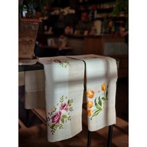 린넨 아이리쉬 자수 테이블보, 옐로