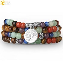 CSJA-7 차크라 타이거 아이 팔찌 108 말라 요가 6mm 비즈 티베트 불교 팜므 Pulseras Mujer 팔찌 Pierre Naturelle S558