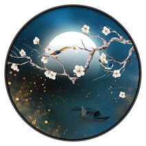 밤하늘 금빛 꽃가루가 예쁜 매화 원형 보석십자수 액자 세트 비즈십자수 거실에걸면좋은 그림, 50X50cm