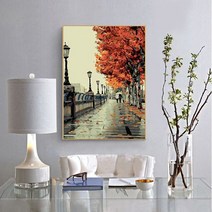 DIY 오일 페인팅 풍경 유화 그리기 세트 공원 피포페인팅 대형 캔버스 페인팅 집순이 취미, 40x50, 아트보드 + 페인트 + 브러시, 가을 사랑