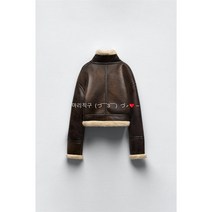 ZARA 브라운 무스탕 하이넥 에코 퍼 레더 가죽 숏 자켓