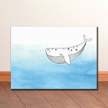 A142 일러스트 동물 고래 캔버스액자, 고급형유광전처리_XXL_38cm x 46cm