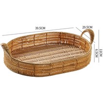 베이커리 진열 라탄 바구니 왕골 제과점 쇼케이스 전시 카페 과일 정리 디피 과자 디스플레이 인테리어, 라이트카멜타원39.5*29.5*6.5/11넓은귀