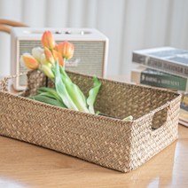 [리빙랩스] 라탄 해초 직사각 손잡이 바스켓 beige L, 단품, 1개