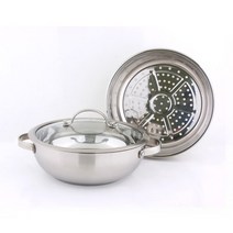 스텐 찜솥 IH 인덕션겸용 만두 떡 스팀 찜판포함 찜냄비 28cm, 없음