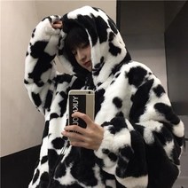 밍크쟈켓 인조 퍼쟈켓 여성 자켓 양털 모피 테디 코트 겨울 하라주쿠 우유 암 인쇄