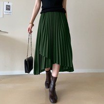 데일리앤 언발란스 밴딩 플리츠 롱 스커트 메델