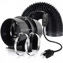 FanGoFast 197CFM 15.2cm(6인치) 축 덕트 환기 송풍기 팬 온오프 스위치 포함 15.2cm(6인치) x 2m(6.5피트) 덕트 호스 성장 텐트 작업대 온, 6 Axial Fan w/ On-off Switch