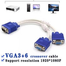 VGA케이블 모니터연결케이블 디스플레이포트 1 수-2 암 VGA 화면 케이블 컴퓨터 듀얼 2 모니터 어댑터 Y 분배기 포트 연장 15 핀, [01]  0.5m, 01 Black_01 < =0.5m