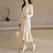 스타일온미 마끼아또 꽈배기 롱 폴라 니트 원피스