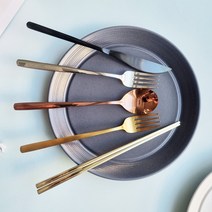 명품 모던 디너 커트러리 스텐 스푼 나이프 젓가락 포크 파스타 한식 포크앤나이프, 골드(무광)